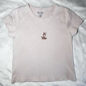 John Galt / Brandy Melville Pink Baby Tee with Embroidered Deer